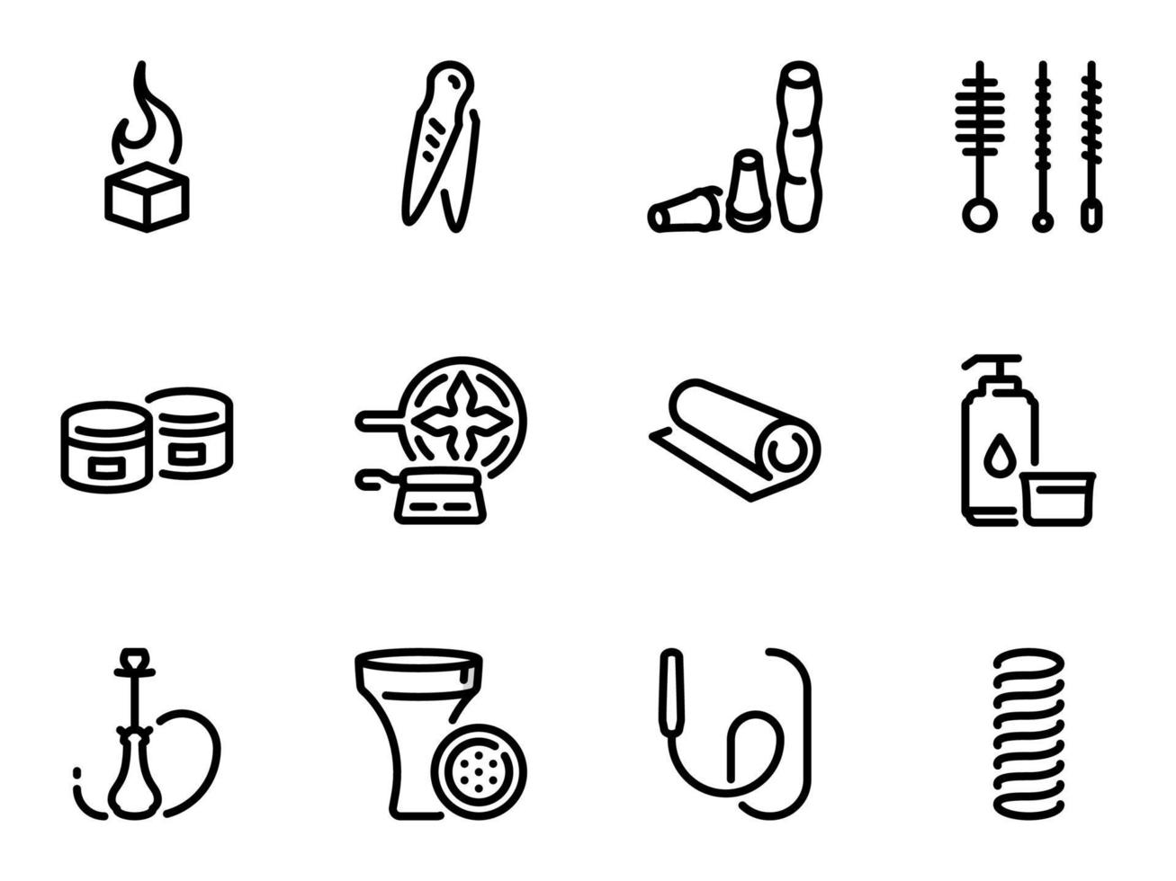 conjunto de ícones do vetor preto, isolados contra um fundo branco. ilustração em um tema fumar narguilé