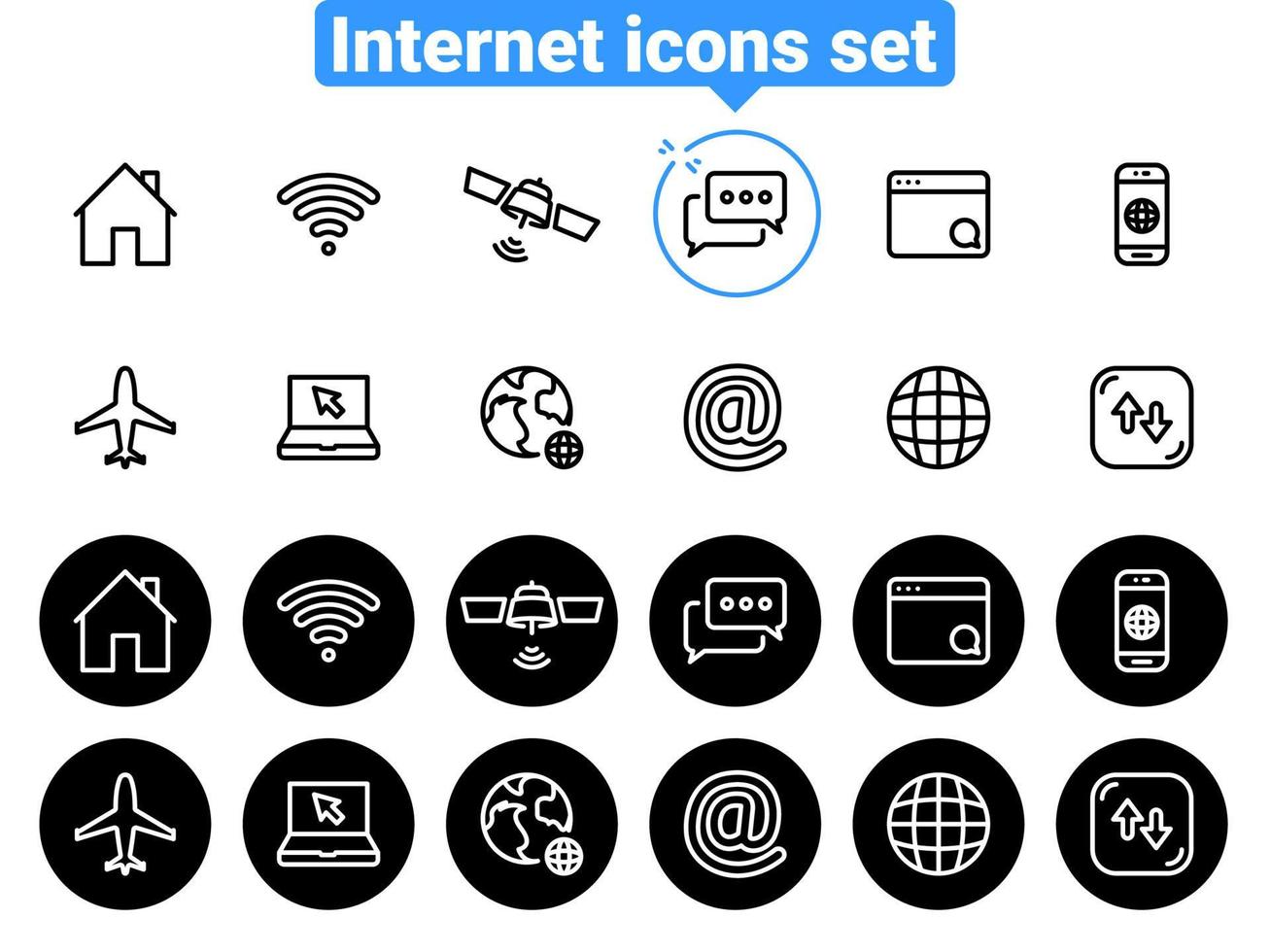 conjunto de ícones do vetor preto, isolados contra um fundo branco. ilustração plana em um tema internet. linha, contorno, traço