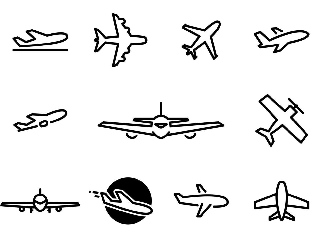 ícones de vetor simples. ilustração plana em um tema transporte aéreo, aeronaves