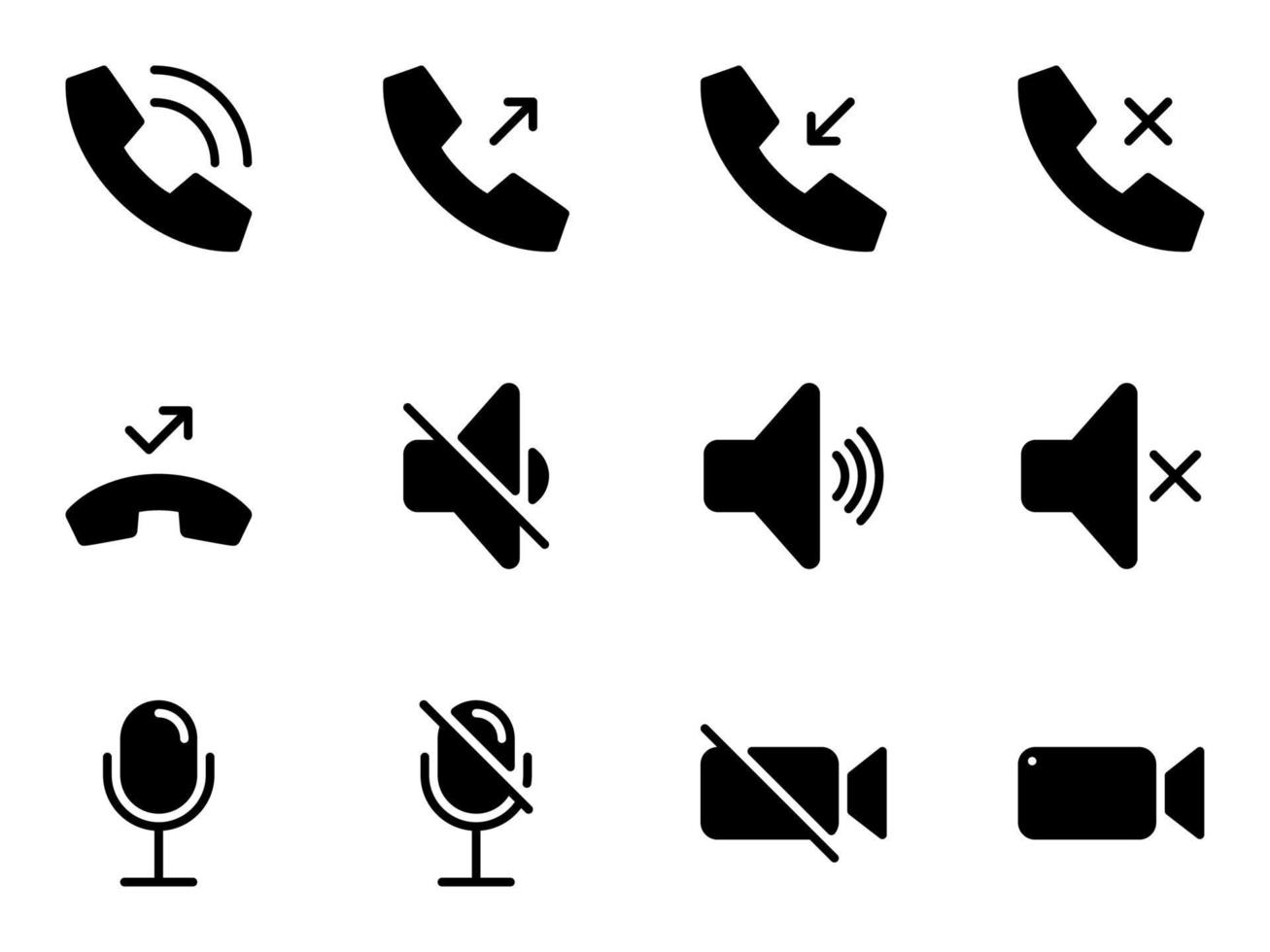 conjunto de ícones do vetor preto, isolados contra um fundo branco. ilustração plana em um tema mensagens de voz, ícones da web de interface de telefone móvel