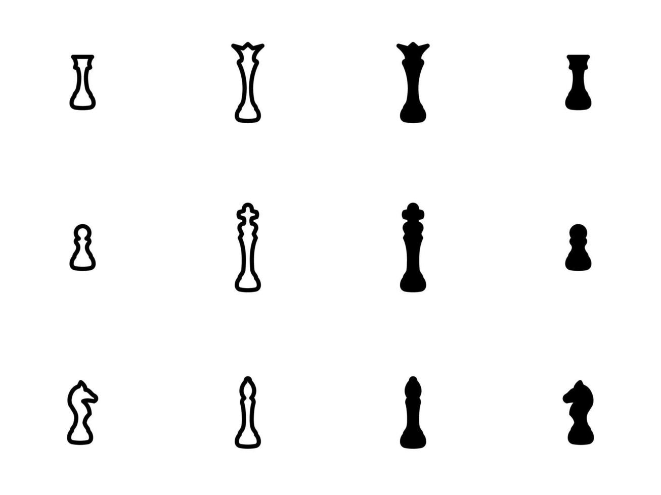 conjunto de ícones do vetor preto, isolados contra um fundo branco. ilustração em um xadrez de tema