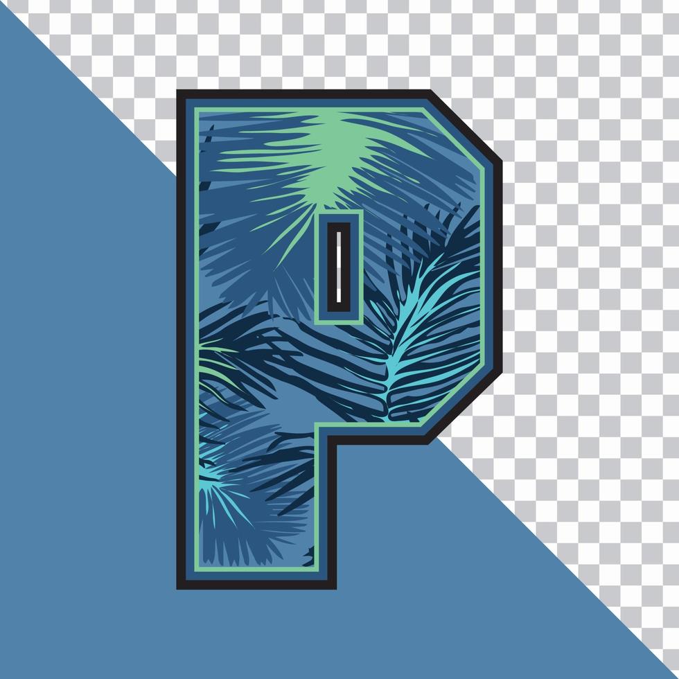 alfabeto p feito de ilustração vetorial de folhas tropicais exóticas com fundo transparente. design gráfico de letra 'p' efeito de texto criativo. vetor