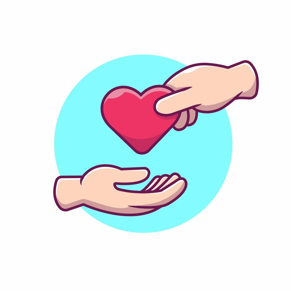 mão dando ilustração de ícone de vetor amor coração dos desenhos animados. as pessoas adoram o conceito de ícone isolado vetor premium. estilo de desenho animado plano