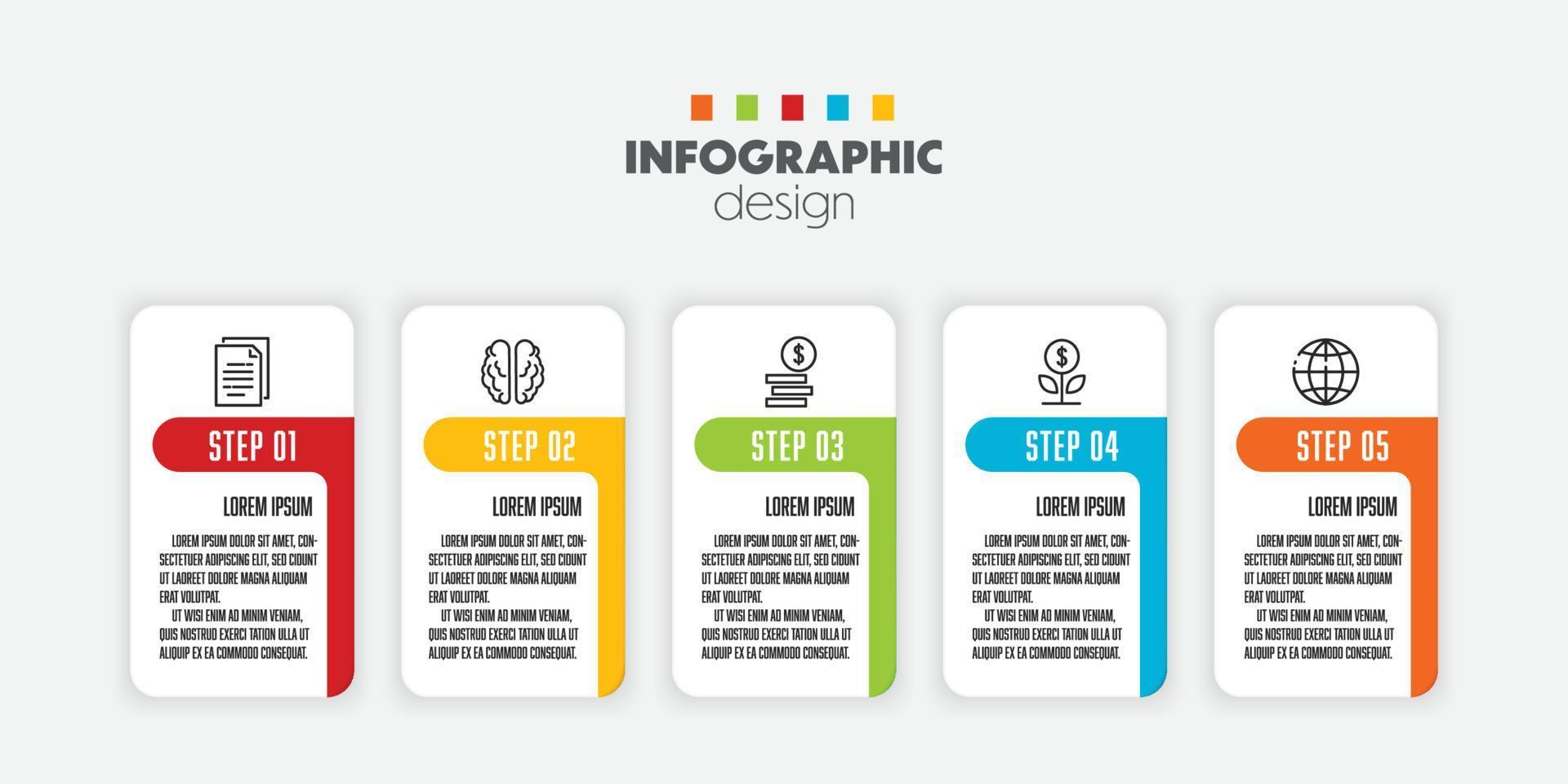 vetor elemento de design de modelo infográfico colorido de 5 etapas. diagrama de conceito de ícone de negócios.