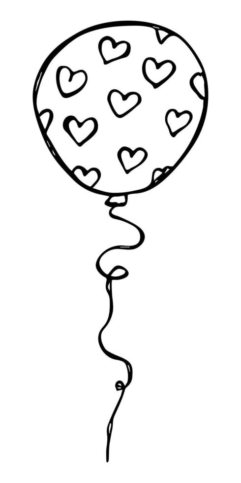 ilustração de balão voador desenhada à mão isolada em um fundo branco. doodle de balão de dia dos namorados. clipart de férias. vetor