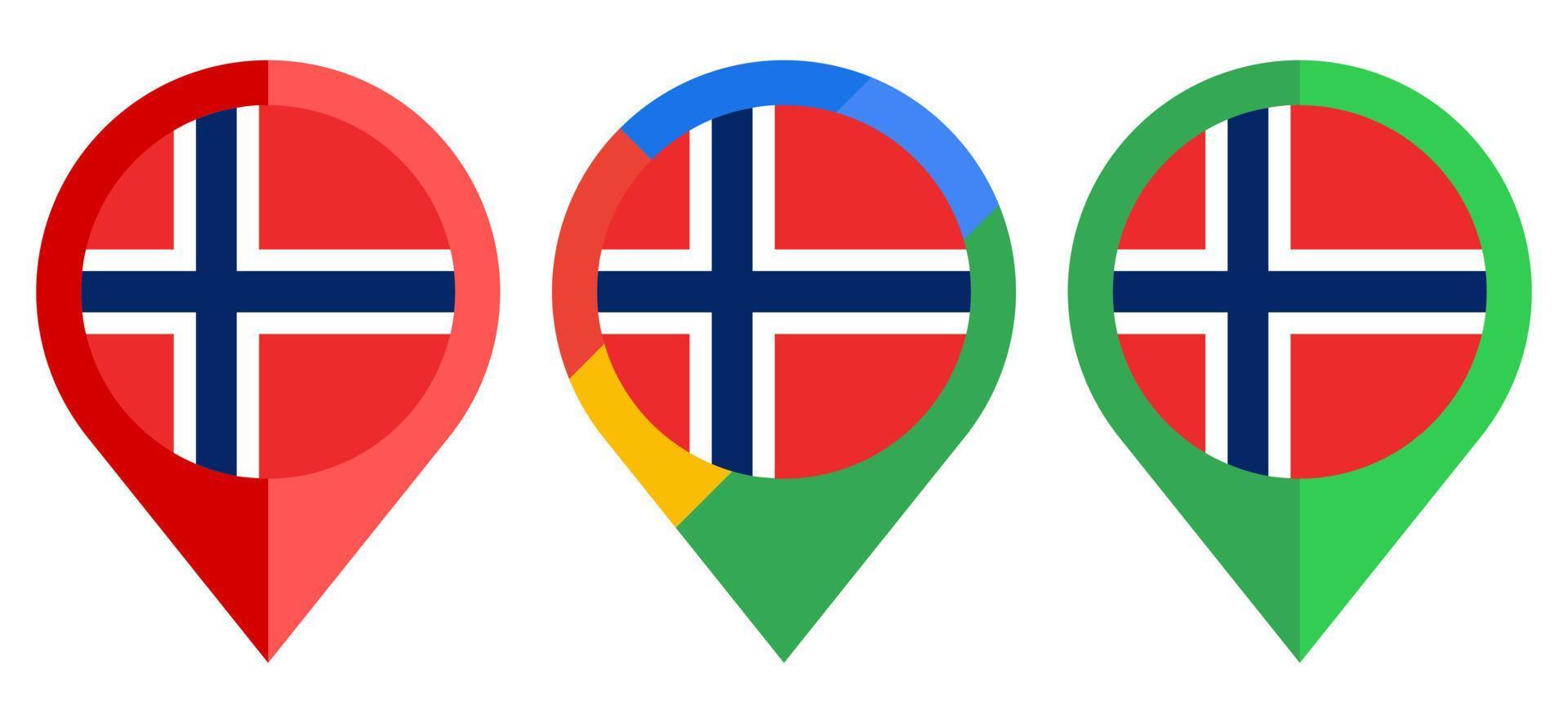 ícone de marcador de mapa plano com bandeira da Noruega isolada no fundo branco vetor