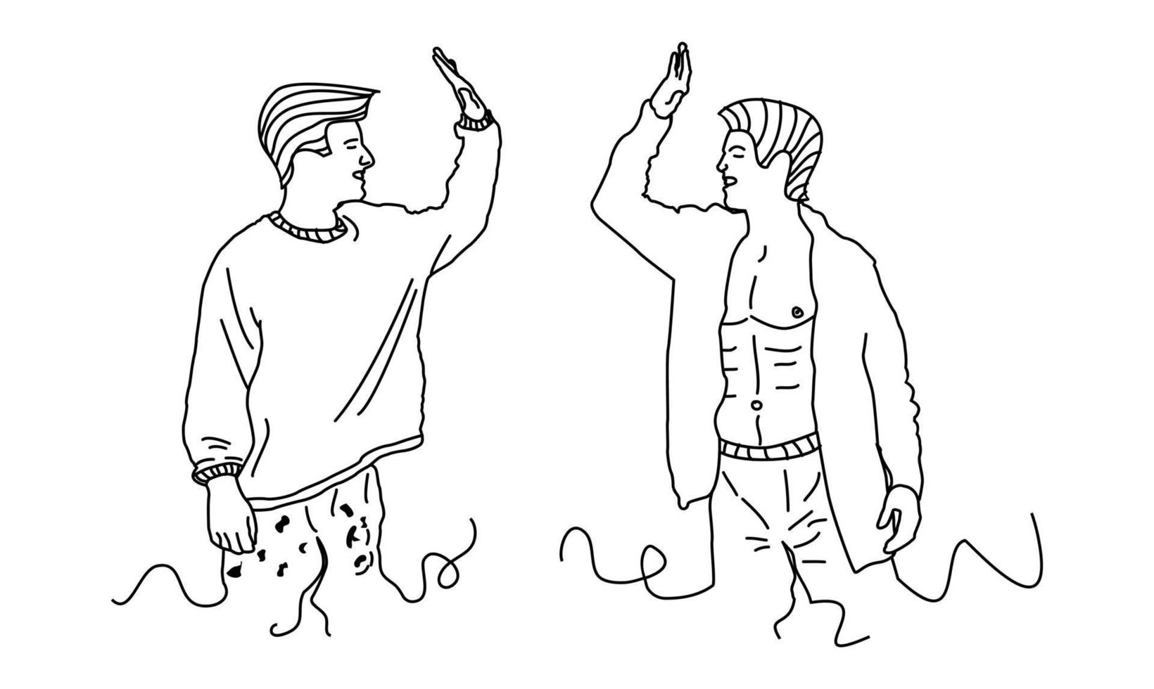 ilustração de doodle de arte de linha de pessoas com mais cinco vetor