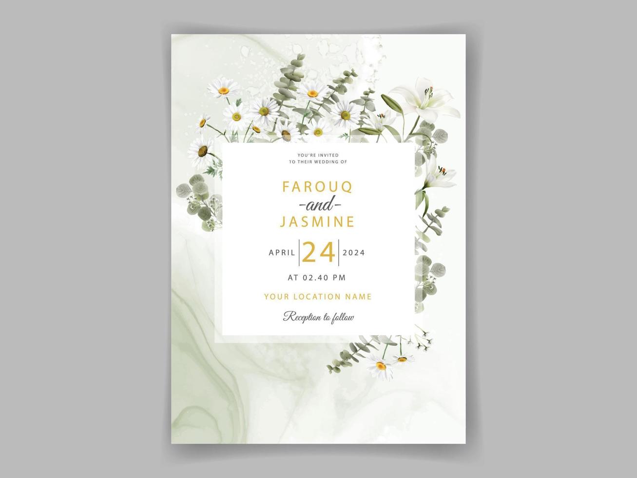 cartão de convite de casamento de flores e folhas elegantes vetor