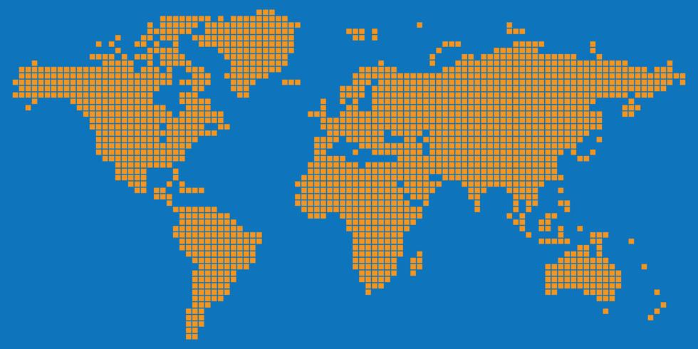 Quadrado de cor laranja pontilhada vetor mapa do mundo