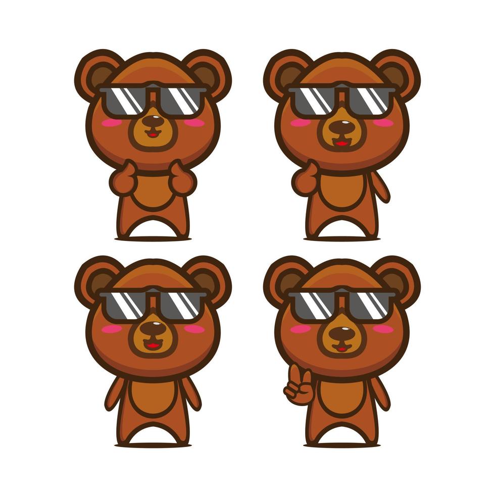 coleção de conjuntos de urso de verão bonito. ilustração vetorial mascote de personagem de desenho animado estilo simples. isolado no fundo branco. conceito de pacote de ideia de logotipo de mascote de urso de personagem fofo vetor