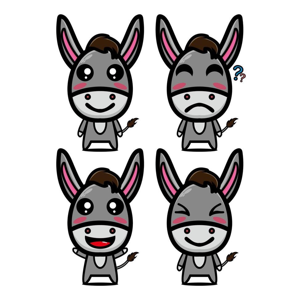 coleção de conjunto de burro bonito. ilustração vetorial burro mascote personagem dos desenhos animados de estilo simples. isolado no fundo branco. conceito de pacote de ideia de logotipo de mascote de burro de personagem fofo vetor