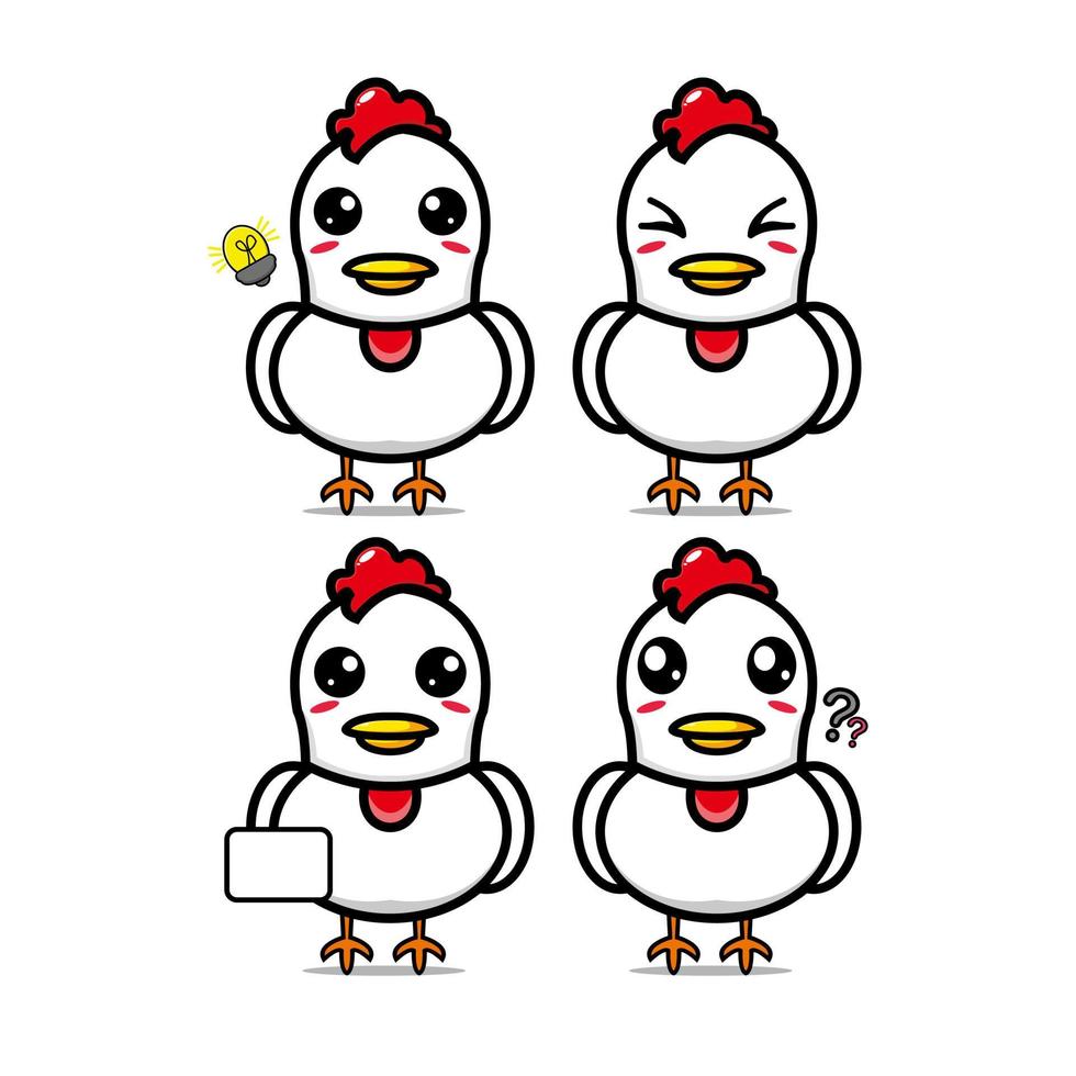 coleção de conjunto de frango bonito. ilustração vetorial frango mascote personagem dos desenhos animados de estilo simples. isolado no fundo branco. conceito de pacote de ideia de logotipo de mascote de frango de personagem fofo vetor