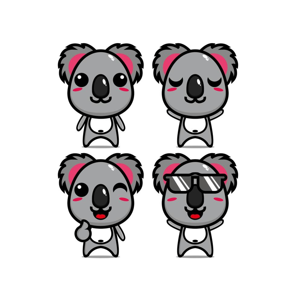 coleção de conjunto de coala fofo. ilustração vetorial coala mascote personagem dos desenhos animados de estilo simples. isolado no fundo branco. conceito de pacote de ideia de logotipo de mascote coala personagem fofo vetor