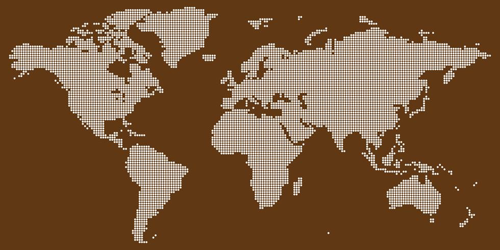 Vetor de mapa mundo com branco na cor marrom redondo pontilhada