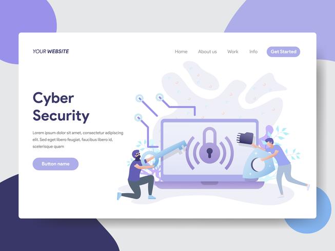 Molde da página da aterrissagem do conceito da ilustração da segurança do Cyber. Conceito moderno design plano de design de página da web para o site e site móvel. vetor