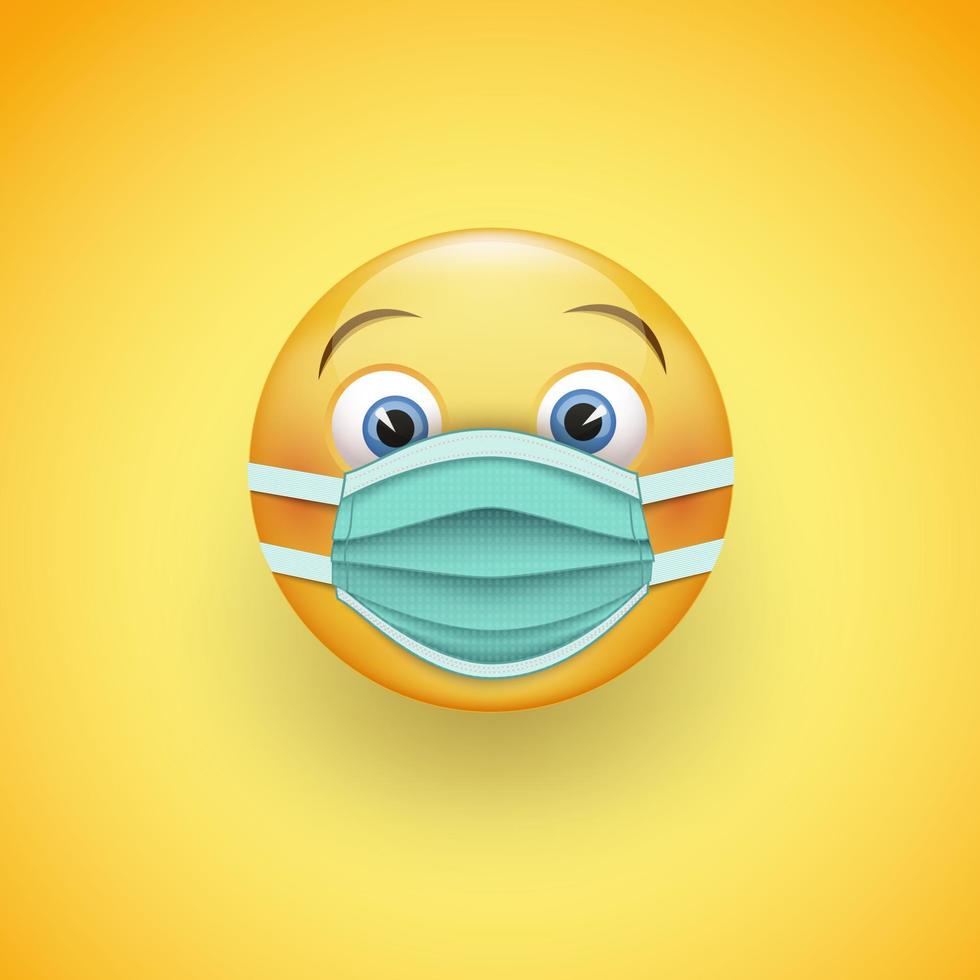 sorriso emoticon em máscara cirúrgica protetora. ícone para surto de coronavírus. use uma máscara médica para evitar a propagação da doença. ilustração vetorial vetor