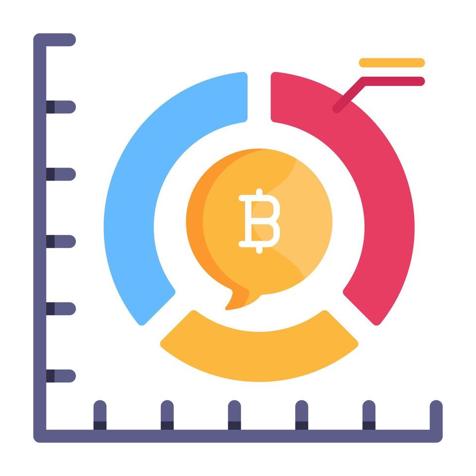 um ícone plano de gráfico de criptografia, gráfico de pizza com bitcoin vetor