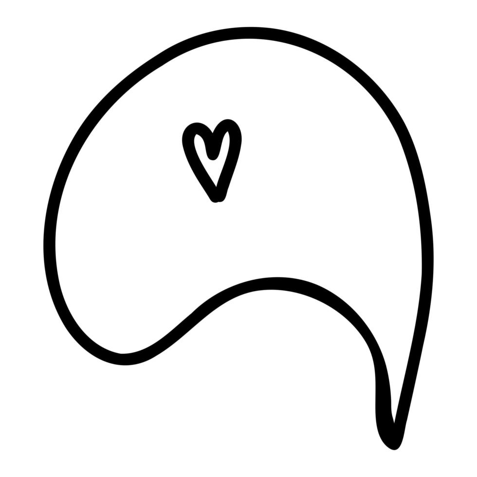 discurso de doodle desenhado à mão vetorial, balão de pensamento, nuvem de conversa com coração em fundo branco vetor