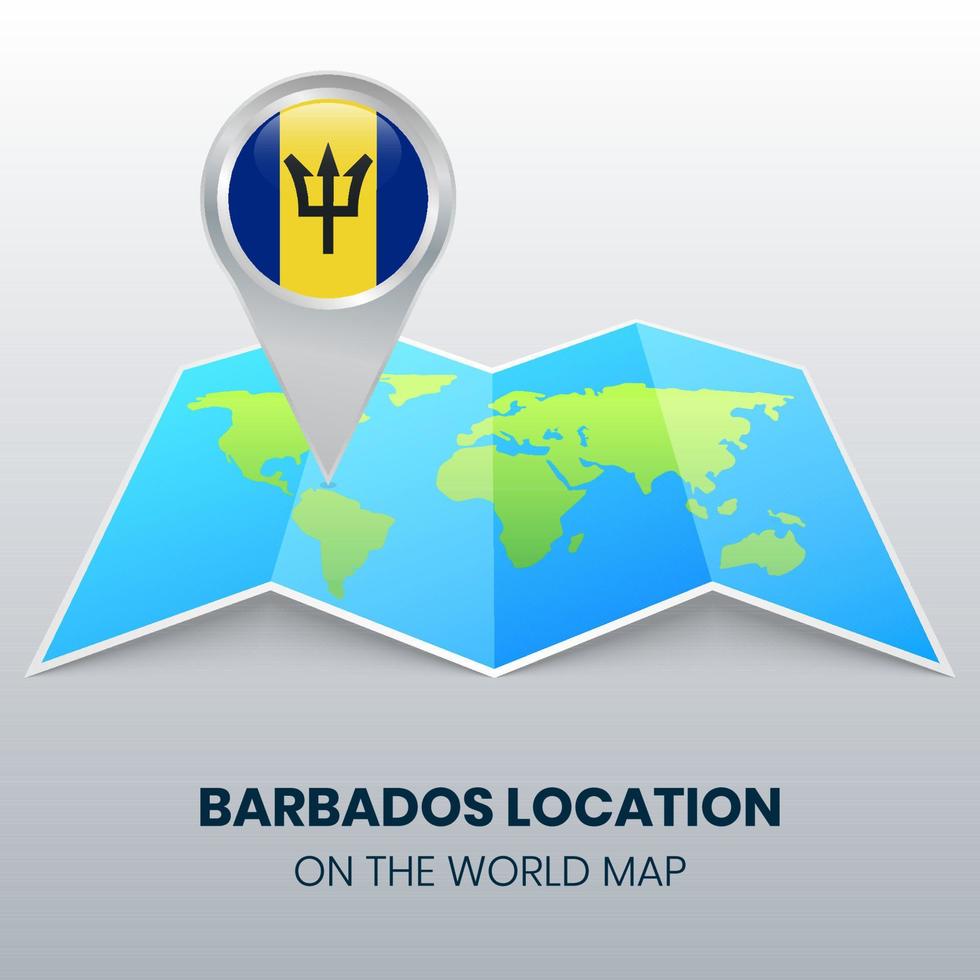 ícone de localização de barbados no mapa do mundo, ícone de pino redondo de barbados vetor