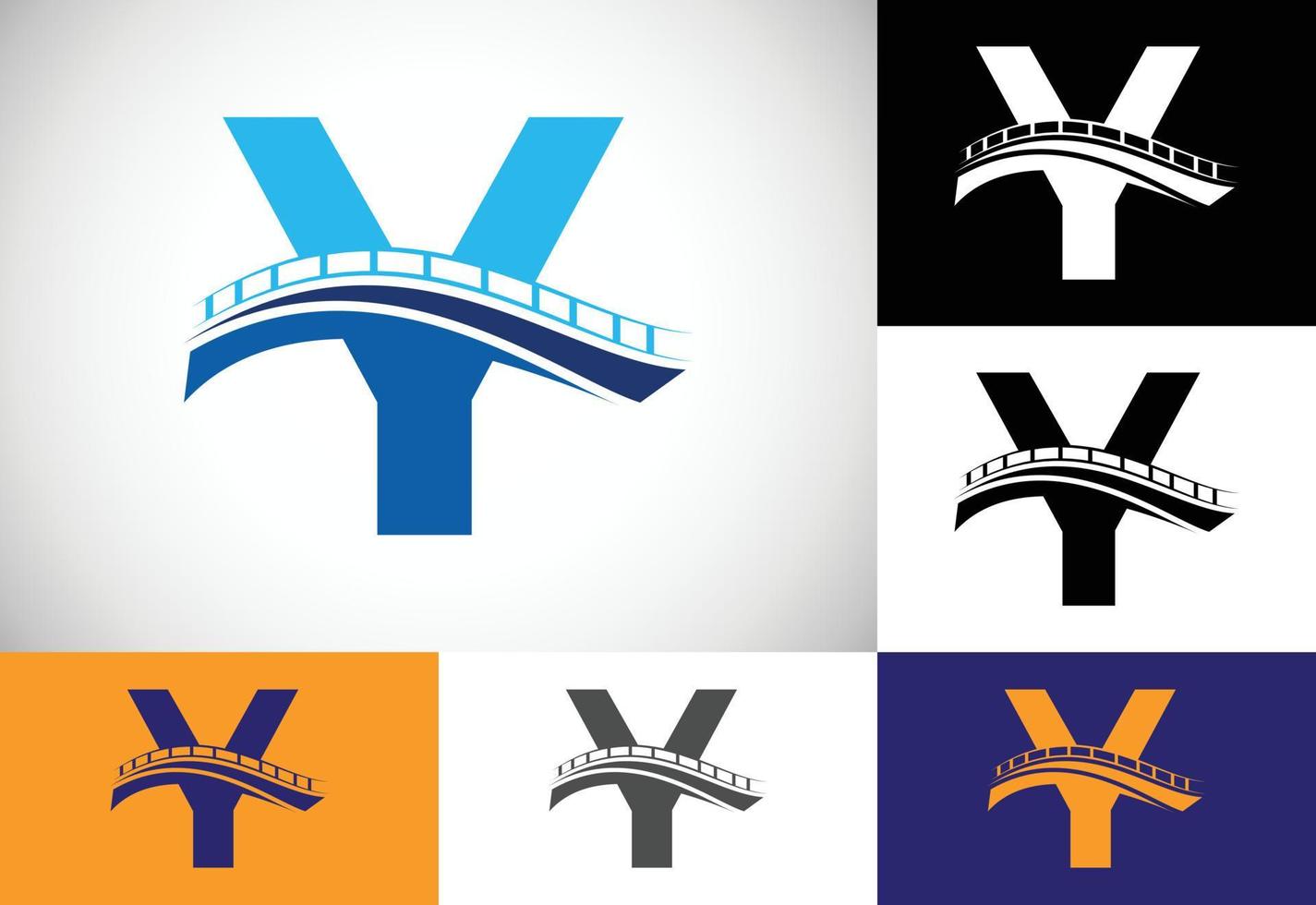 alfabeto de letra do monograma inicial y com sinal de ponte. modelo de design de logotipo de ponte abstrata. logotipo de vetor moderno para negócios de construção e identidade da empresa.