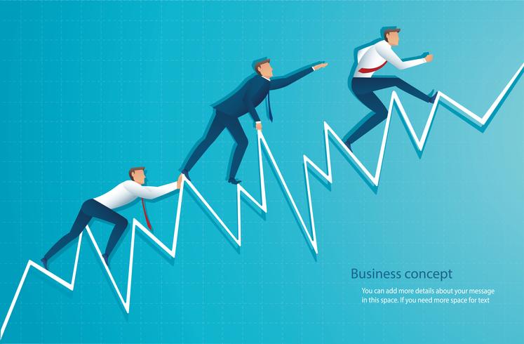 empresário é executado no gráfico, o empregado correndo até o topo da flecha, sucesso, realização, ilustração em vetor negócios motivação símbolo