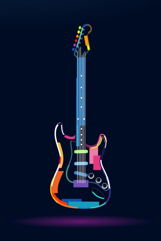 guitarra elétrica abstrata de tintas multicoloridas. desenho colorido. ilustração vetorial de tintas vetor