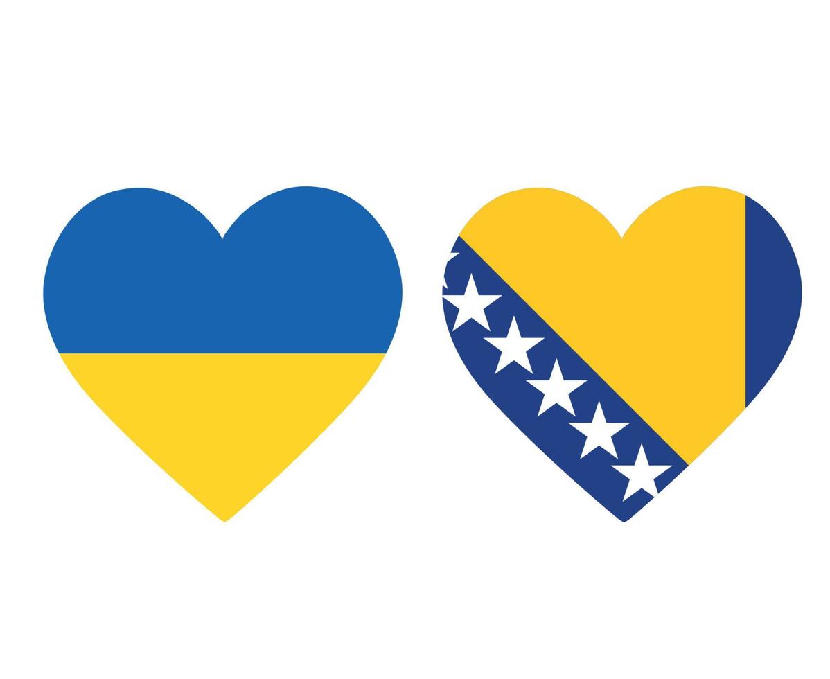bandeiras da ucrânia e da bósnia e herzegovina emblema da europa nacional ícones do coração ilustração vetorial elemento de design abstrato vetor