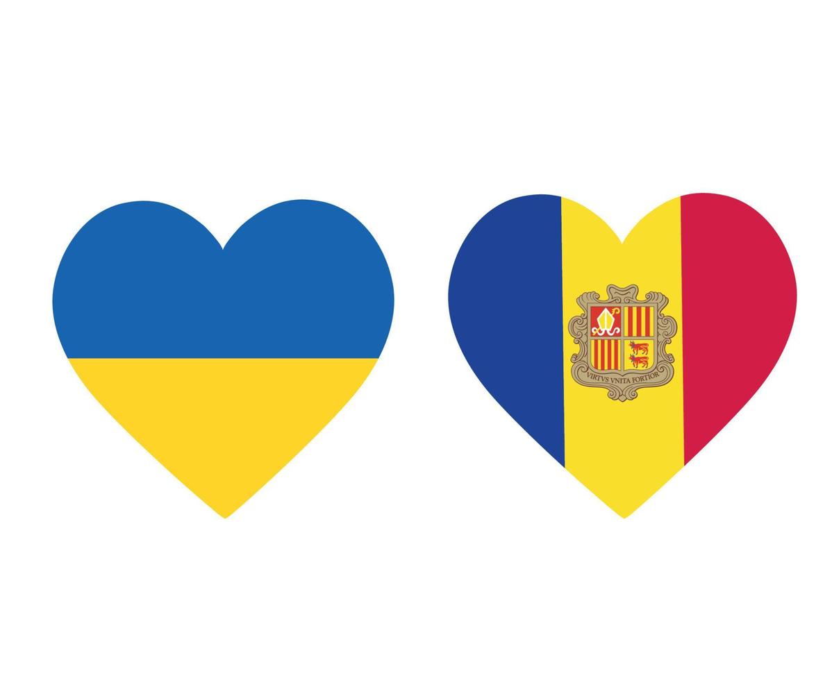 bandeiras da ucrânia e andorra emblema da europa nacional ícones do coração ilustração vetorial elemento de design abstrato vetor