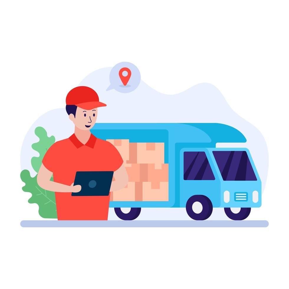 ilustração plana de caminhão de entrega, entrega logística vetor