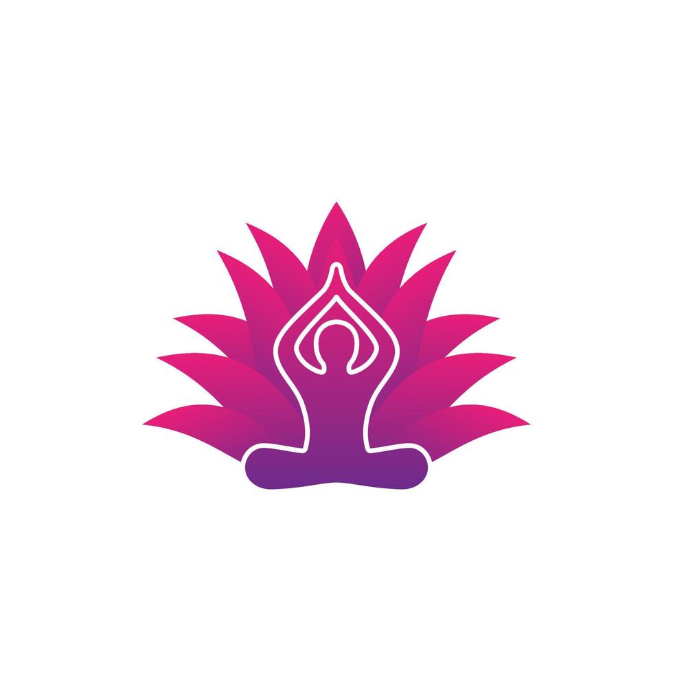 logotipo de vetor de ioga com homem meditando e flor de lótus