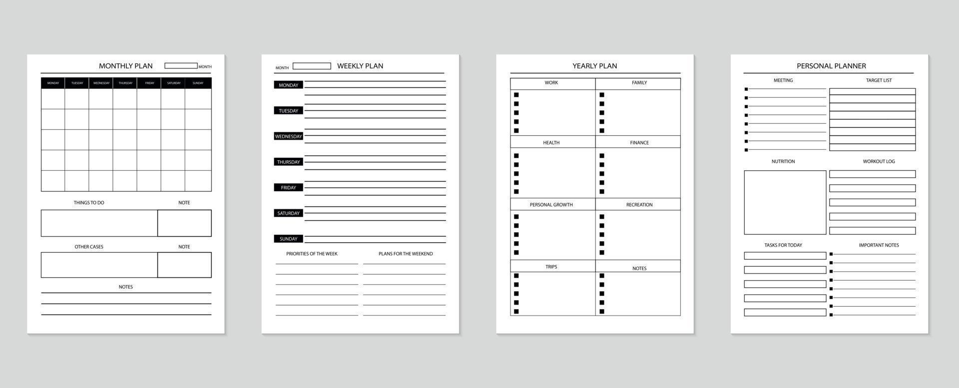 conjunto de adesivos de formulários de planejador vetor