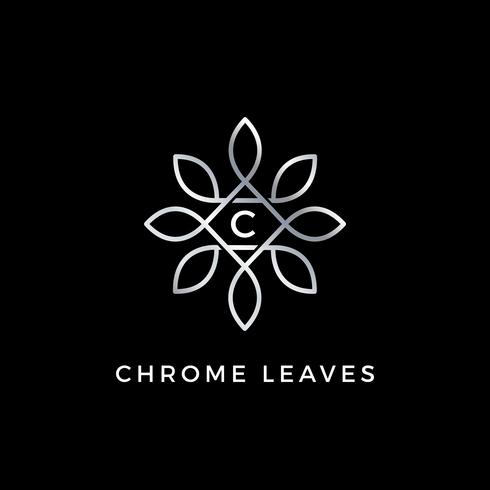 Vetor floral prateado deixa modelo de Design de logotipo letra C inicial tipo C