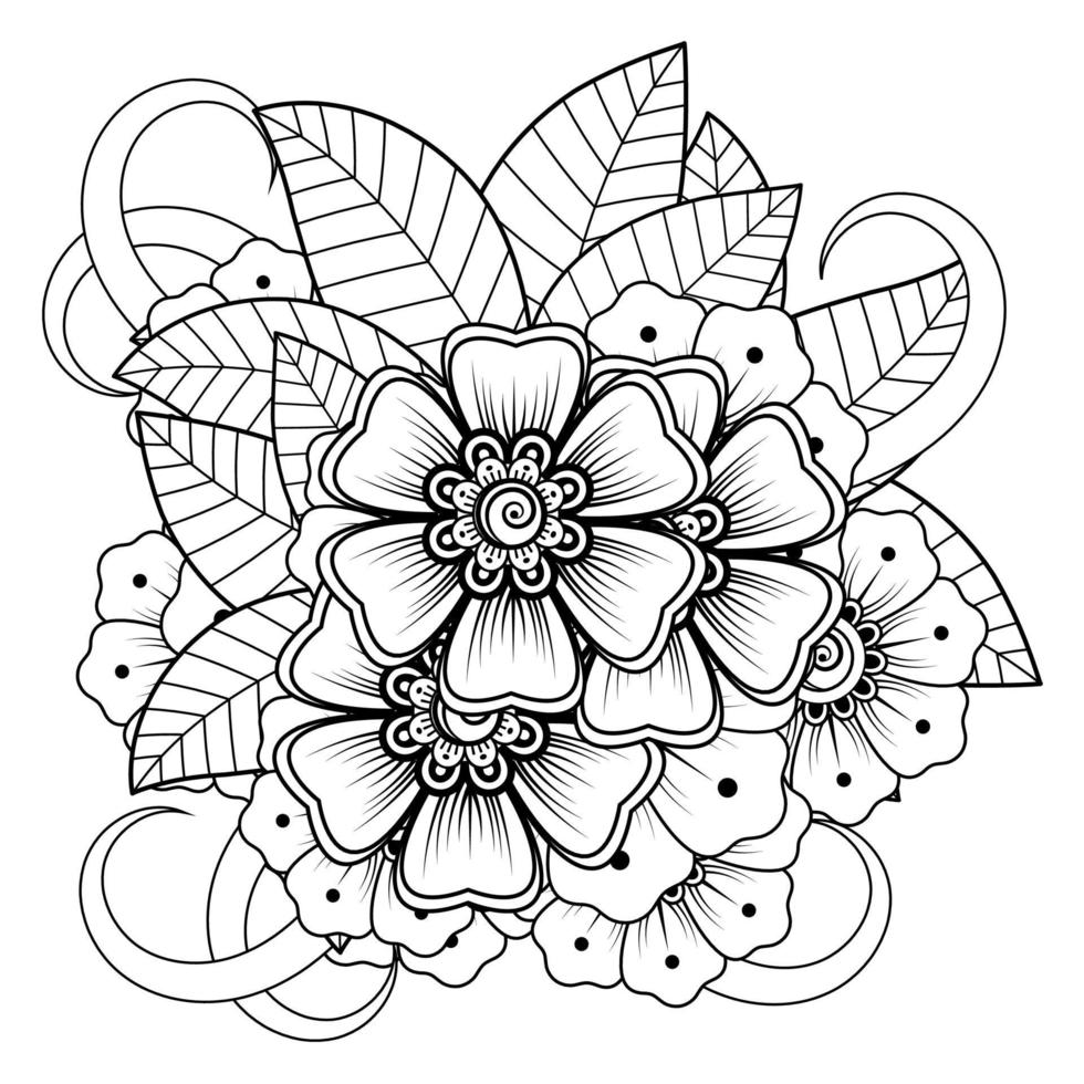 flor mehndi para henna, mehndi, tatuagem, decoração. ornamento decorativo em estilo oriental étnico, ornamento de doodle, desenho de mão de contorno. página do livro para colorir. vetor