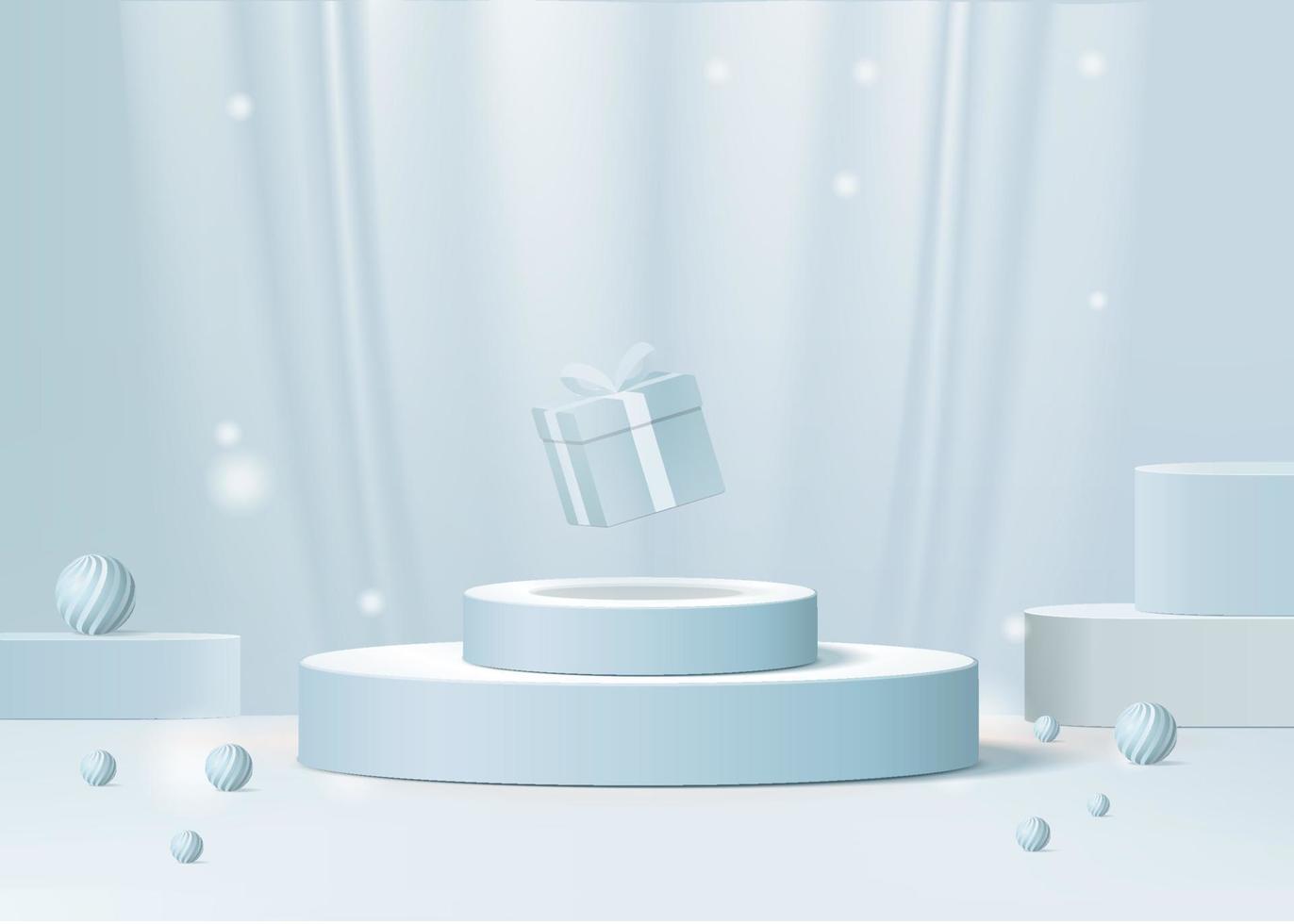 Os produtos de fundo 3d exibem a cena do pódio com suporte de plataforma geométrica para mostrar produtos cosméticos. vitrine de palco no estúdio azul de exibição de pedestal vetor