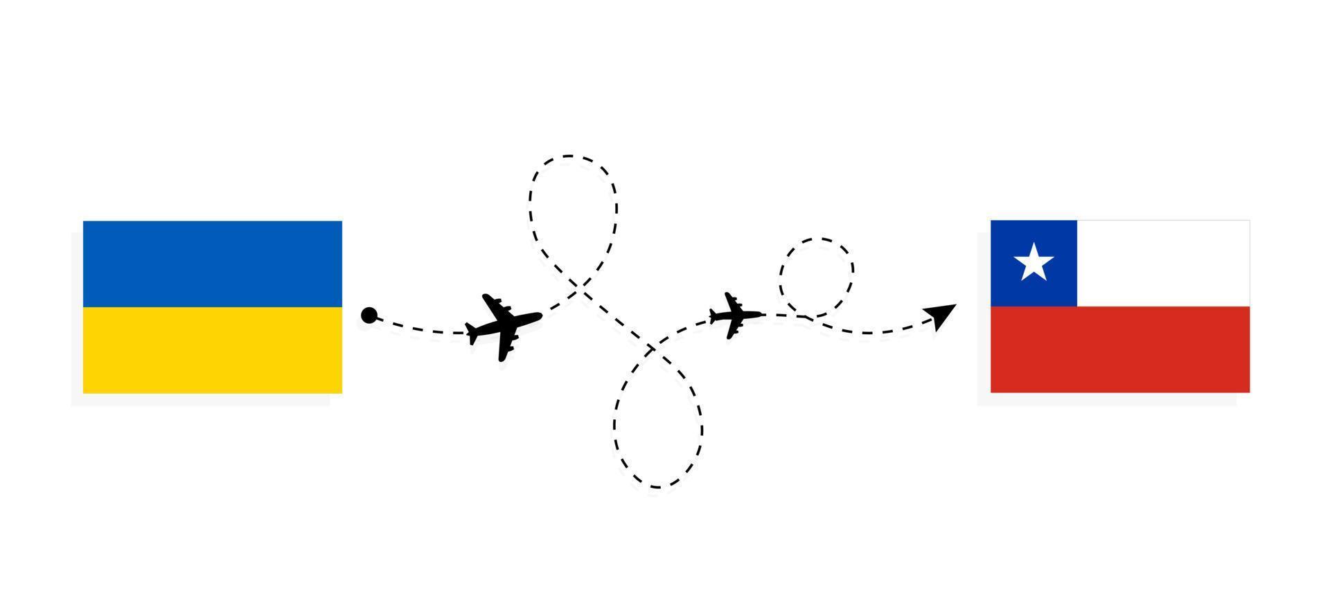 voo e viagem da ucrânia para o chile pelo conceito de viagem de avião de passageiros vetor