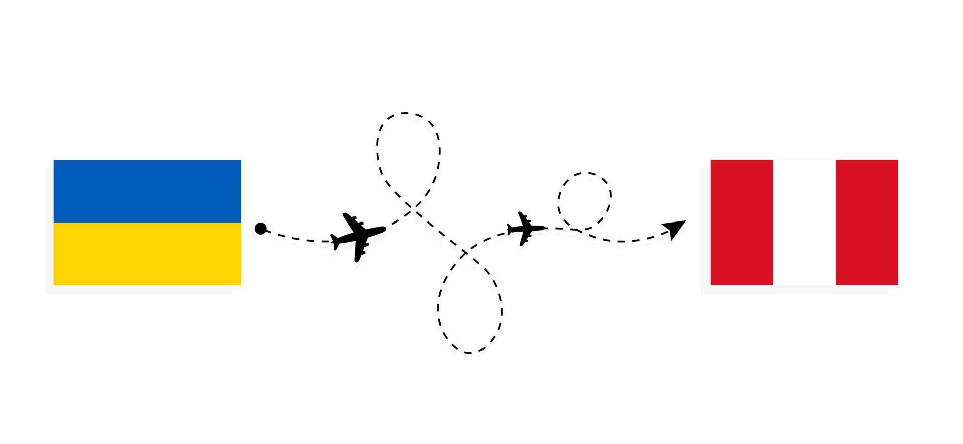 voo e viagem da ucrânia para o peru pelo conceito de viagem de avião de passageiros vetor