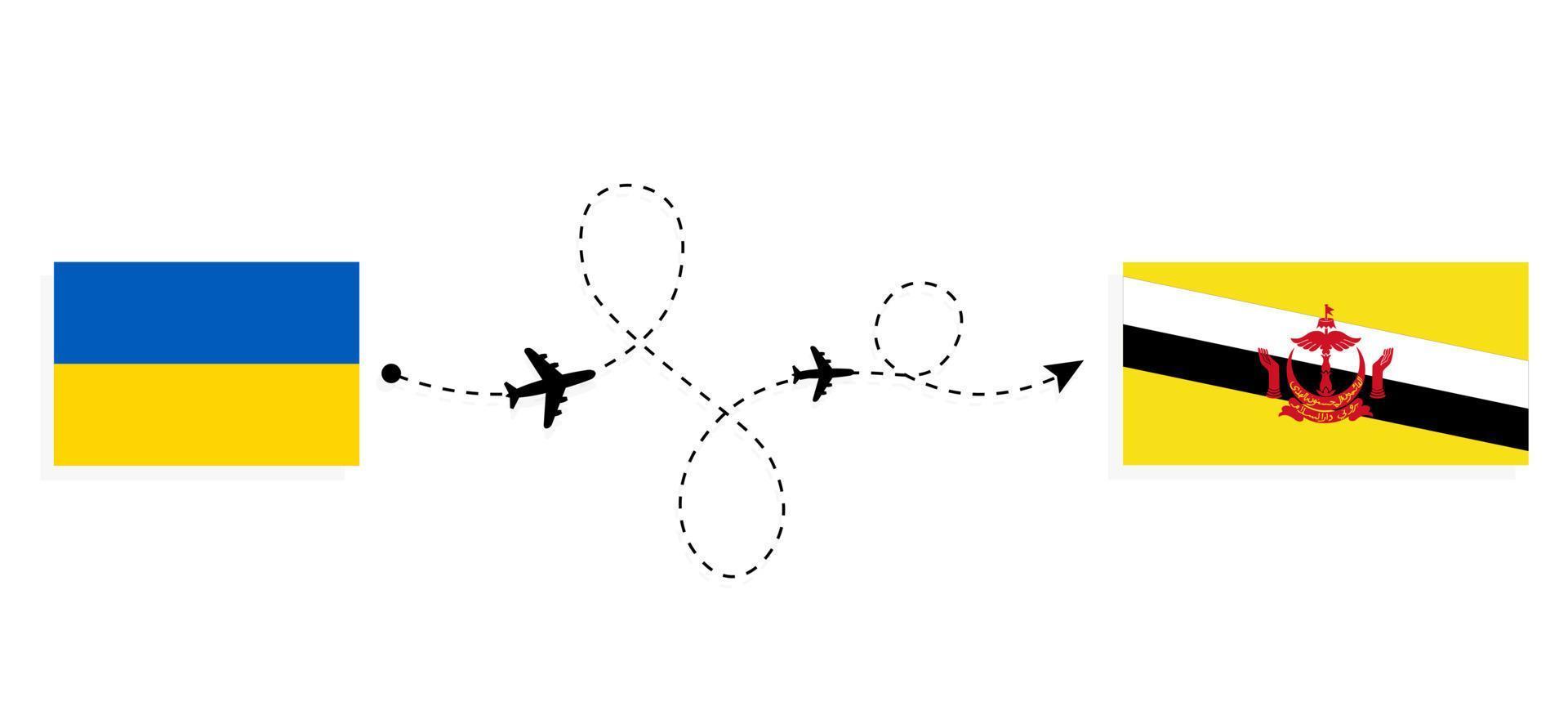 voo e viagem da ucrânia para brunei pelo conceito de viagens de avião de passageiros vetor