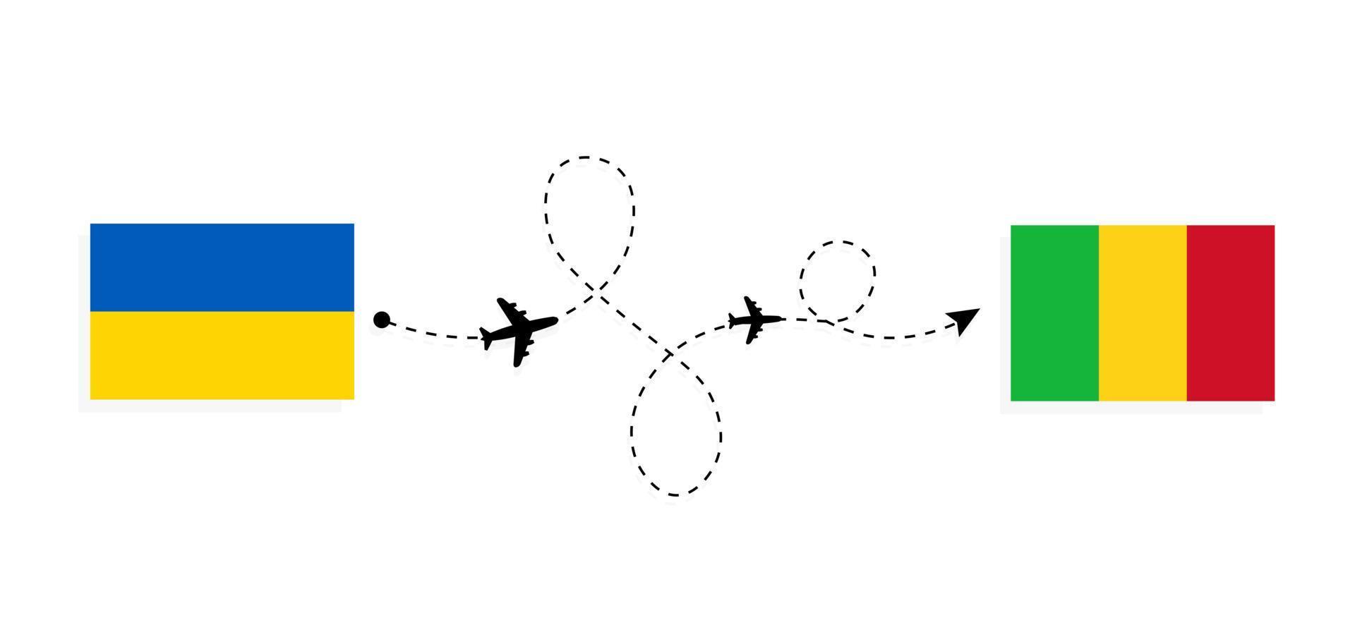 voo e viagem da ucrânia para mali pelo conceito de viagem de avião de passageiros vetor