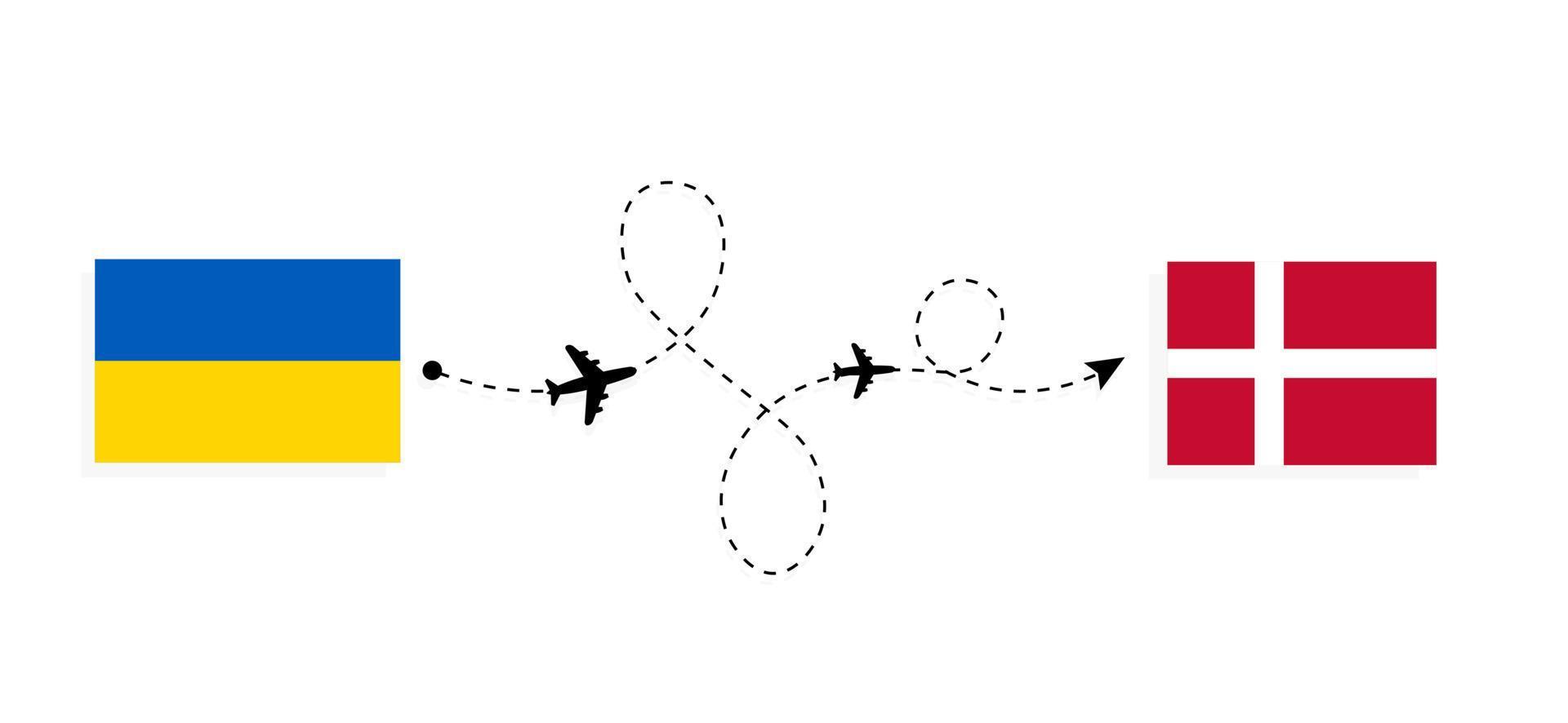 voo e viagem da ucrânia para a dinamarca pelo conceito de viagens de avião de passageiros vetor