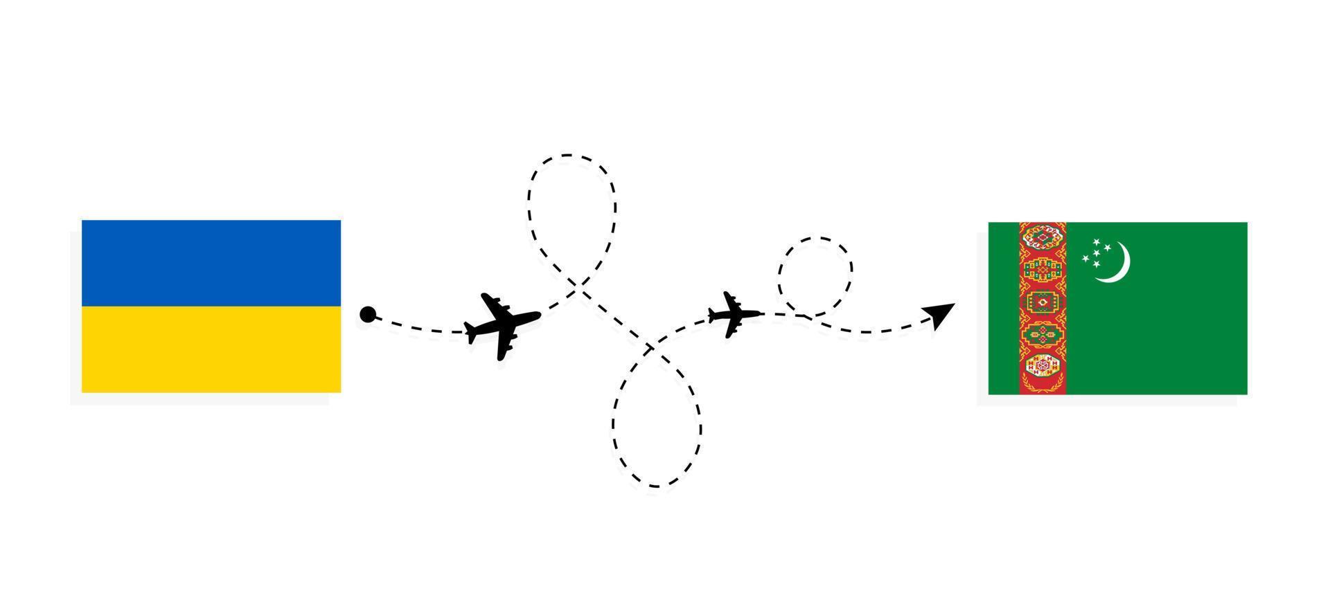 voo e viagem da ucrânia para o turquemenistão pelo conceito de viagem de avião de passageiros vetor