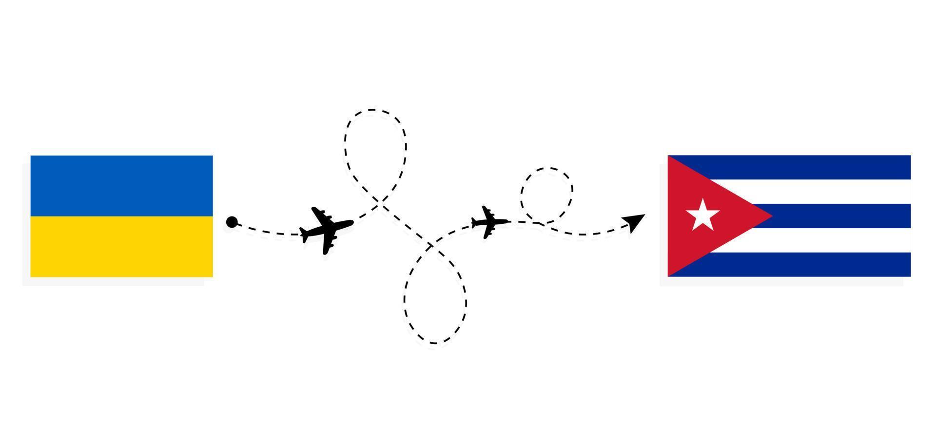 voo e viagem da ucrânia para cuba pelo conceito de viagem de avião de passageiros vetor