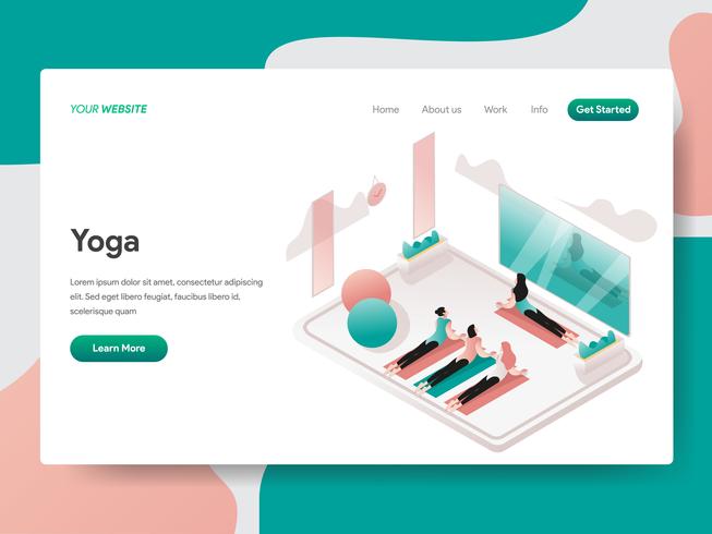 Molde da página da aterrissagem do conceito da ilustração da sala da ioga e da meditação. Conceito de design isométrico do design de página da web para o site e site móvel. vetor