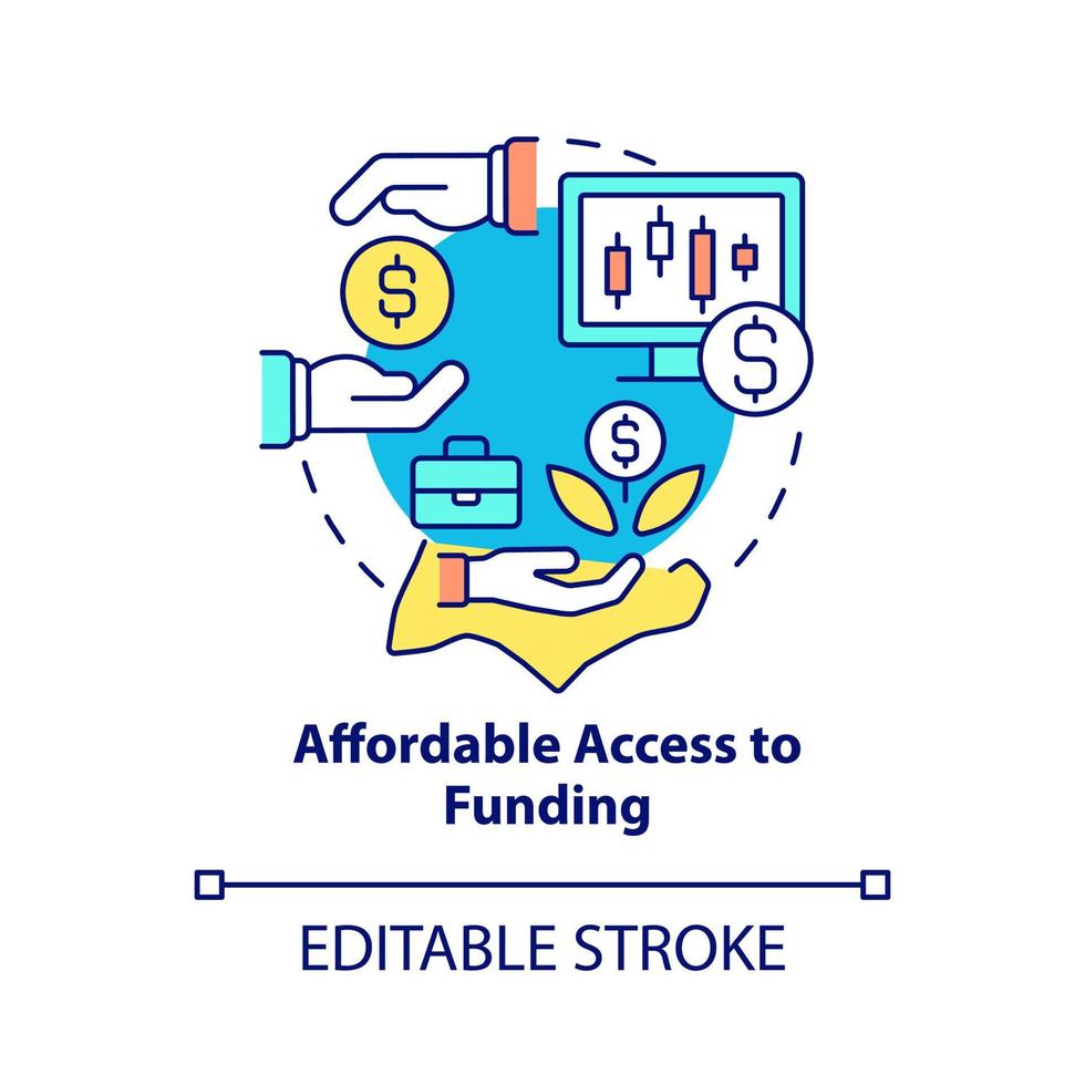 acesso acessível ao ícone do conceito de financiamento. financiamento acessível idéia abstrata ilustração de linha fina. empréstimos bancários. desenho de contorno isolado. traço editável. roboto-medium, inúmeras fontes pró-negrito usadas vetor