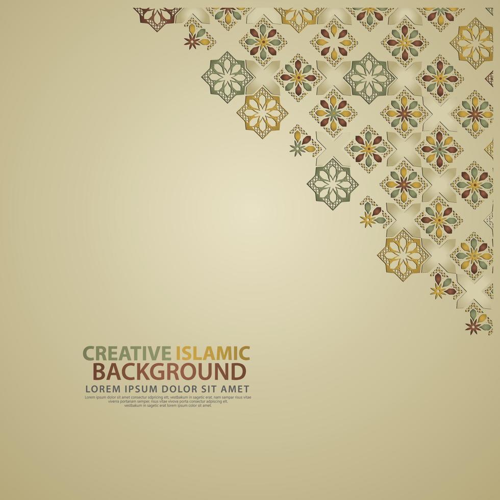 modelo de plano de fundo de cartão de saudação de design islâmico com detalhes coloridos ornamentais de ornamento de arte islâmica de mosaico floral vetor