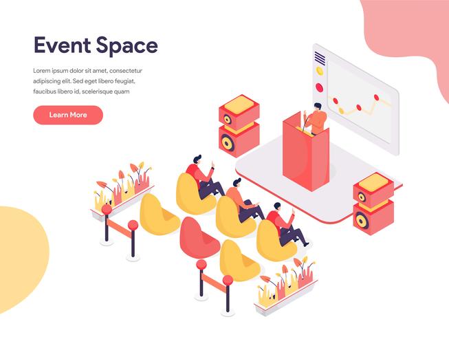 Conceito da ilustração do espaço de evento. Conceito de design isométrico do design de página da web para o site e site móvel. vetor