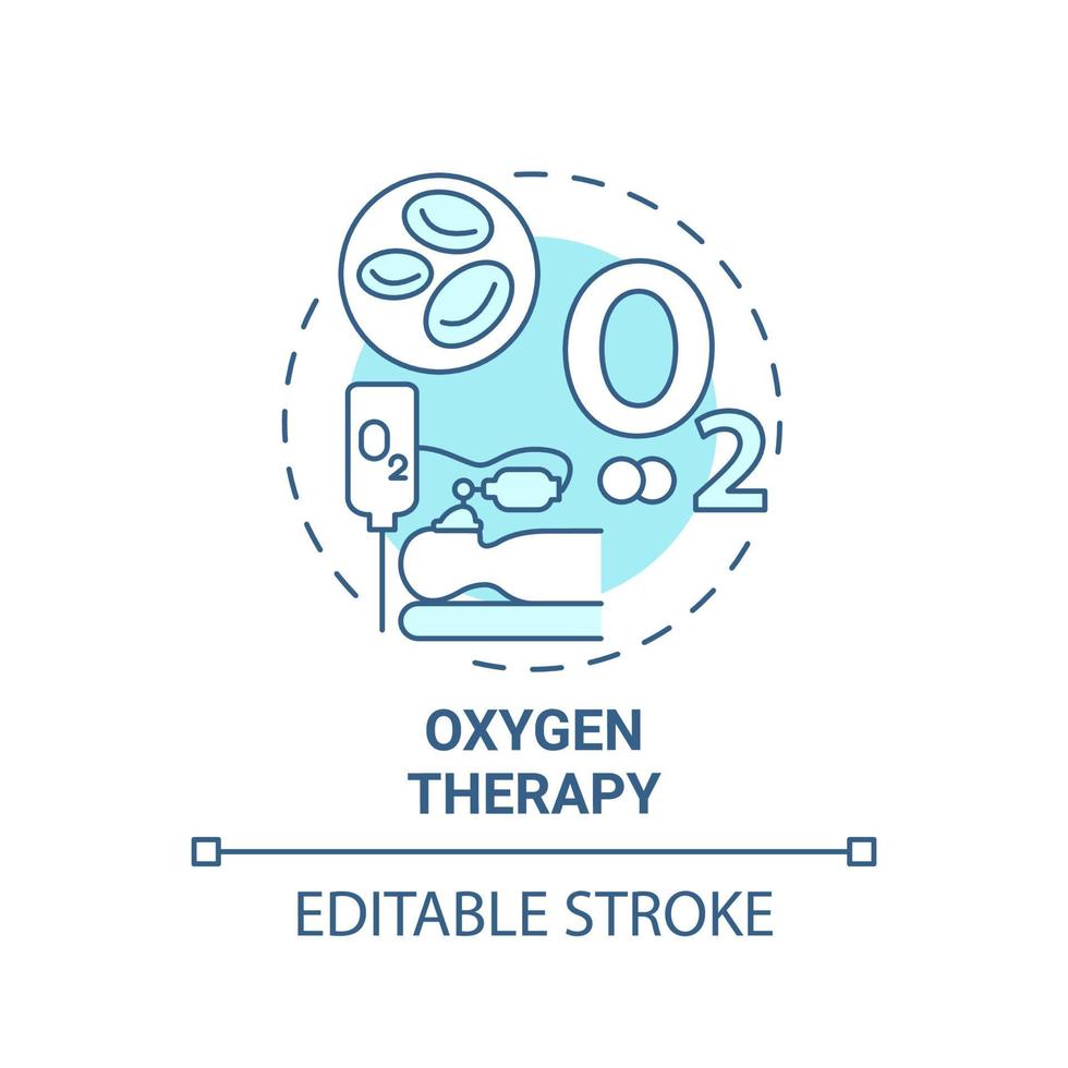 ícone de conceito azul de terapia de oxigênio. ilustração de linha fina de ideia abstrata de reabilitação pulmonar. indicações terapêuticas. oxigênio no sangue baixo. desenho de cor de contorno isolado de vetor. traço editável vetor