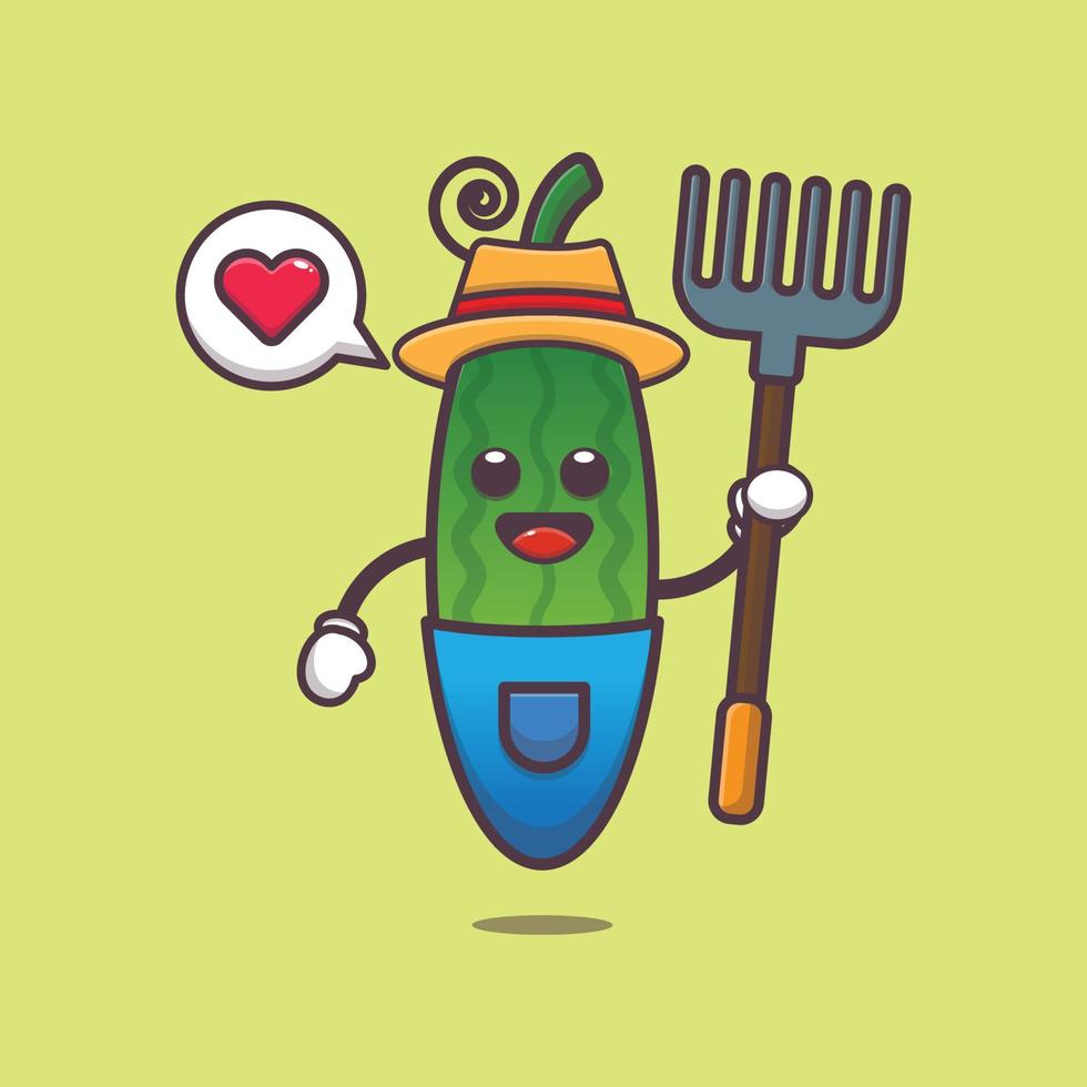 ilustração de personagem de desenho animado de pepino agricultor bonito vetor