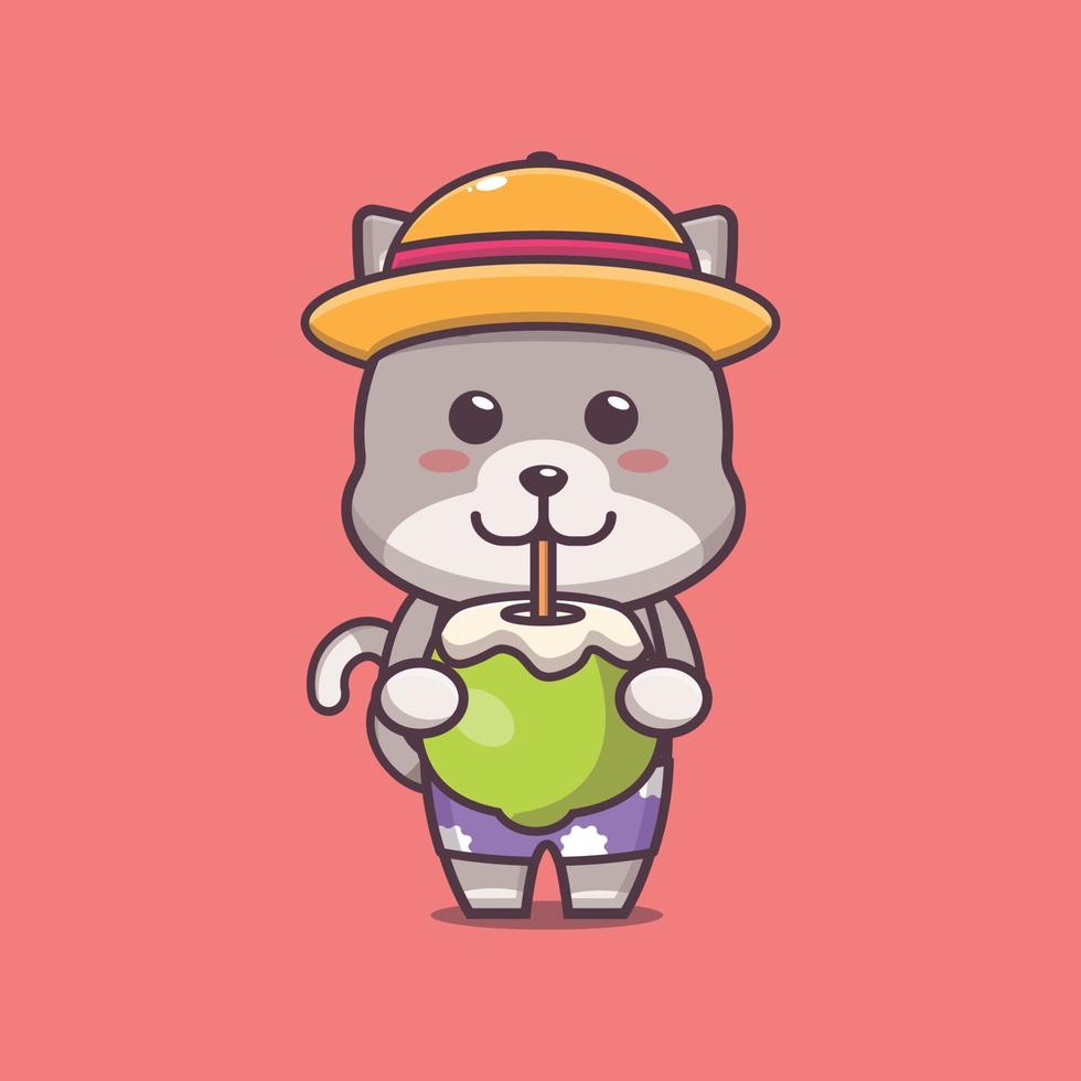 personagem de mascote de desenho animado gato fofo bebe coco fresco vetor