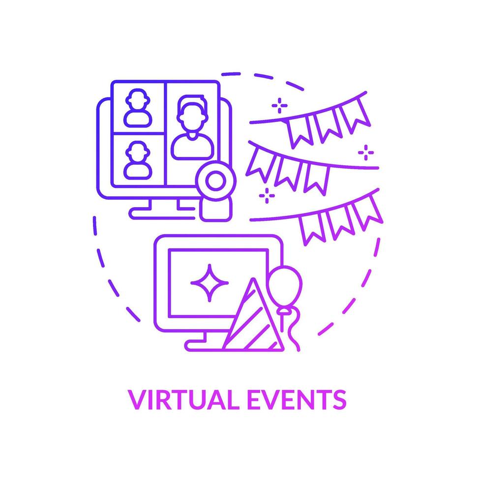 ícone de conceito gradiente roxo eventos virtuais. anúncio on-line. campanha na internet. ilustração de linha fina de idéia abstrata de tendência de marketing. desenho de contorno isolado. miríade de fontes pró-negrito usadas vetor