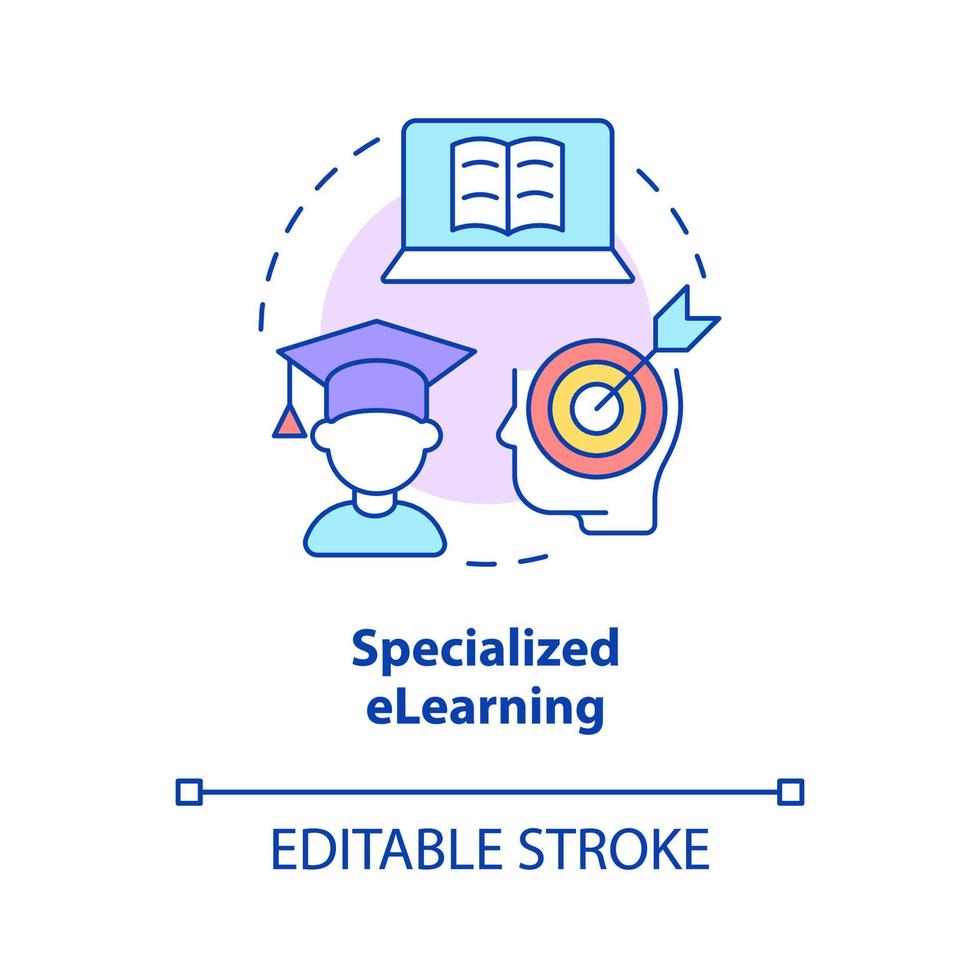 ícone de conceito de e-learning especializado. treinamento on-line para funcionários. elearning idéia abstrata ilustração de linha fina. desenho de contorno isolado. traço editável. roboto-medium, inúmeras fontes pró-negrito usadas vetor